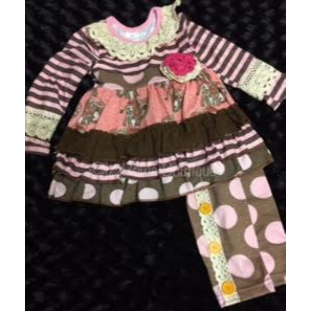 Pink Elephant Ruffle Dress and Pant Set  12167Y  7-8 years NWT Boutique